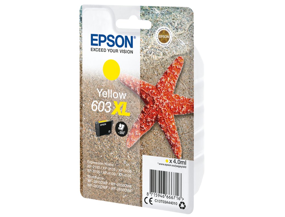 TINTEIRO EPSON 603XL XP-2100 / 2105 / 3100 / 4100 / WF-2810 / 2830 / 2835 / 2850 AMARELO 350 PAGINAS