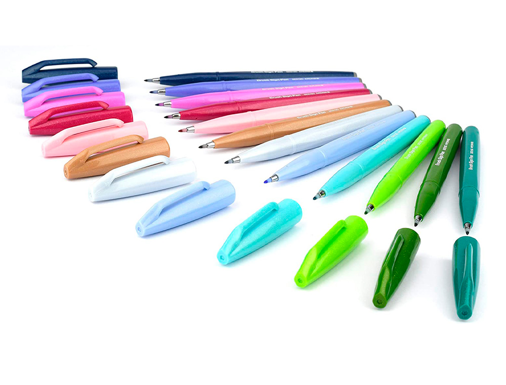 CANETA PINCEL PENTEL TOUCH PARA CALIGRAFIA COR AZUL ESCURO