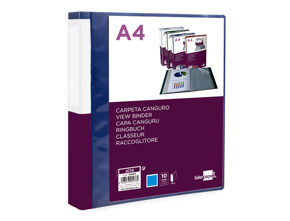 PASTA CANGURU LIDERPAPEL 10 BOLSAS POLIPROPILENO DIN A4 AZUL TRANSLUCIDO CAPA E LOMBADA PERSONALIZAVEL