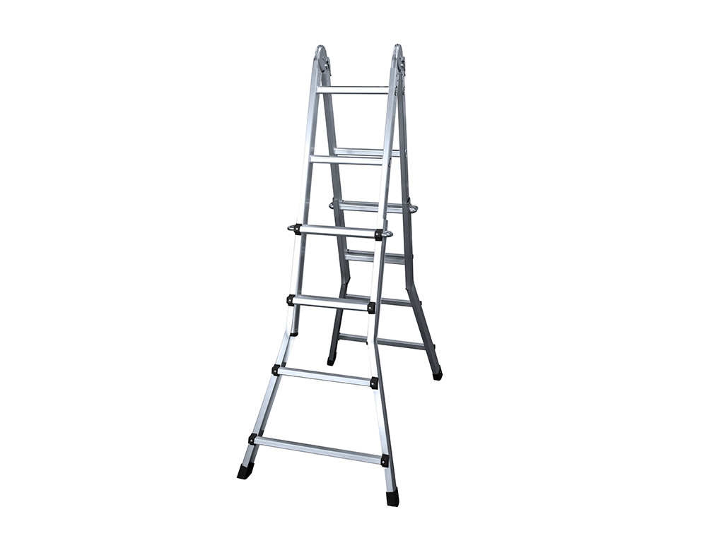 ESCADA TELESCOPICA DE ACO E ALUMINIO DE 4+4 DEGRAUS PVC ANTIDESLIZANTE EN131-4