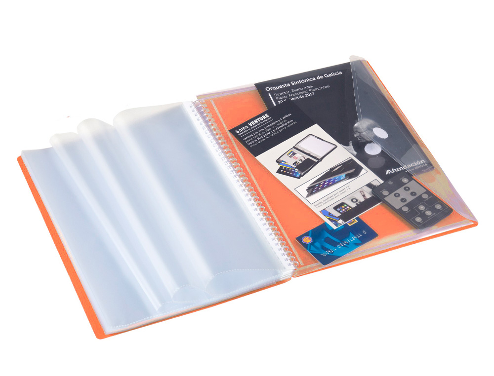 CAPA CATALOGO CARCHIVO ARCHIVEX POLIPROPILENO CANGURO COM ESPIRAL 40 BOLSAS FECHO ELASTICO DIN A4 LARANJA