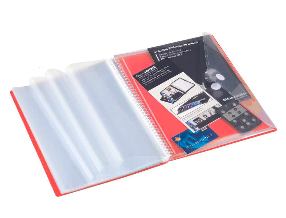CAPA CATALOGO CARCHIVO ARCHIVEX POLIPROPILENO CANGURO COM ESPIRAL 40 BOLSAS FECHO ELASTICOS DIN A4 VERMELHO