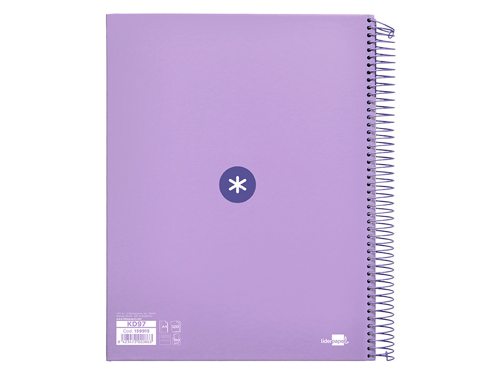 CADERNO ESPIRAL DIN A4 ANTARTIK CAPA FORRADA 120F 100 GR PAUTADO 5 BANDAS 4 FUROS COR LAVANDA