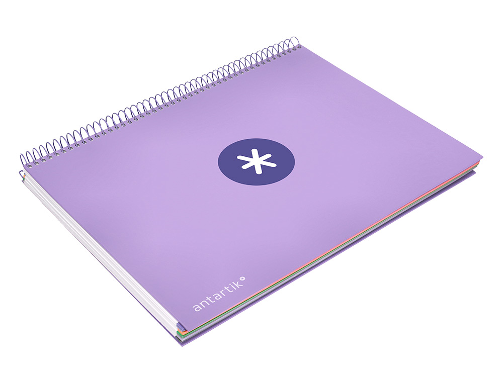 CADERNO ESPIRAL DIN A4 ANTARTIK CAPA FORRADA 120F 100 GR PAUTADO 5 BANDAS 4 FUROS COR LAVANDA