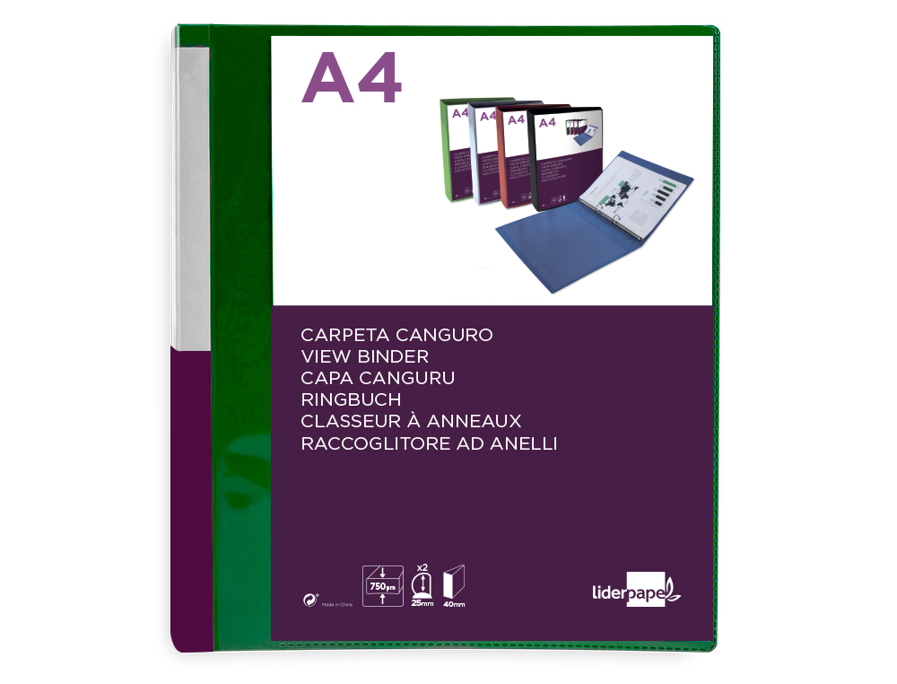 PASTA CANGURU LIDERPAPEL POLIPROPILENO DIN A4 2 ANEIS 25 MM MISTOS VERDE TRANSLUCIDO