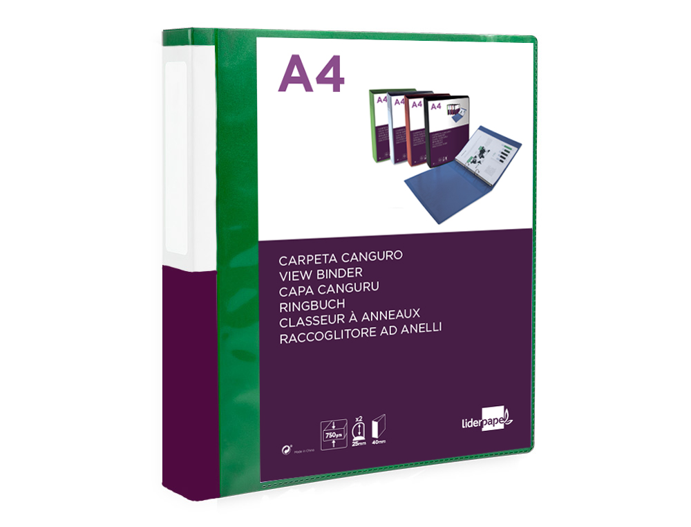 PASTA CANGURU LIDERPAPEL POLIPROPILENO DIN A4 2 ANEIS 25 MM MISTOS VERDE TRANSLUCIDO