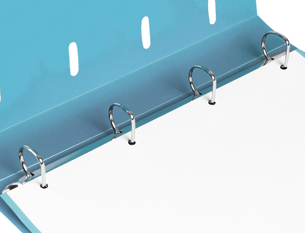 PASTA LIDERPAPEL COM RECARGA POLIPROPILENO DIN A4 4 ANEIS 40MM QUADRICULA 5MM CELESTE OPACO