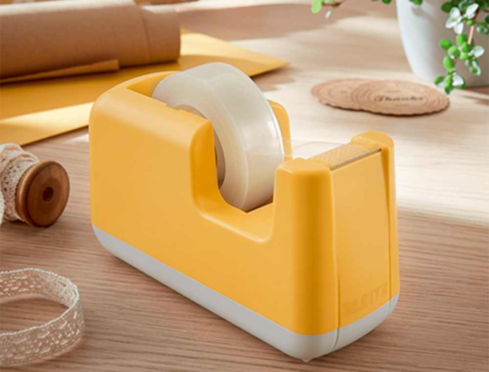 DESENROLADOR DE SECRETARIA LEITZ COSY EM PLASTICO PARA FITAS 33 MT AMARELO