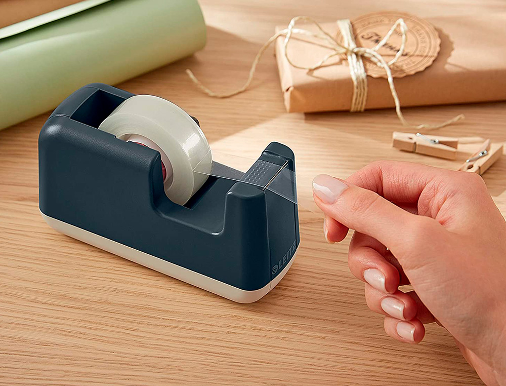 DESENROLADOR DE SECRETARIA LEITZ COSY EM PLASTICO PARA FITAS 33 MT CINZA