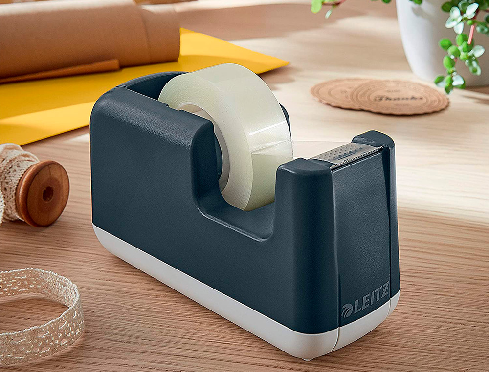 DESENROLADOR DE SECRETARIA LEITZ COSY EM PLASTICO PARA FITAS 33 MT CINZA