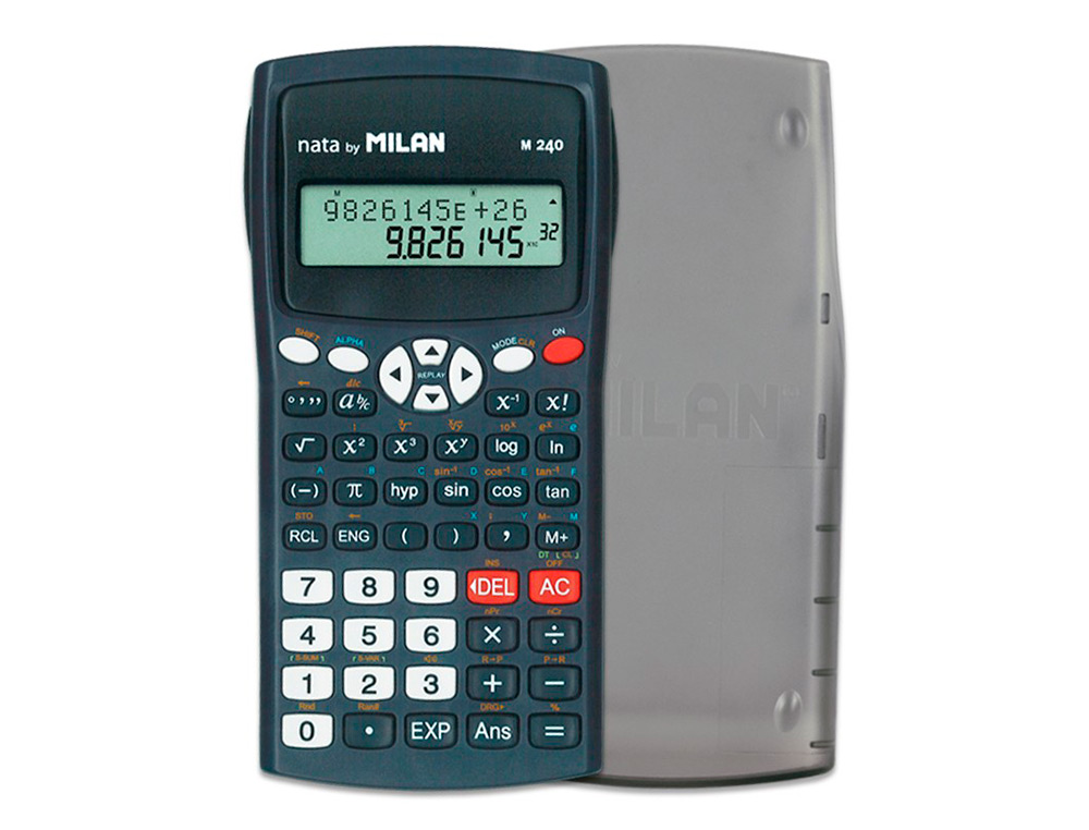 CALCULADORA MILAN CIENTIFICA M240 BLACK 2 LINHAS 240 FUNCOES 10+2 DIGITOS COR PRETA COM TAMPA COR CINZA