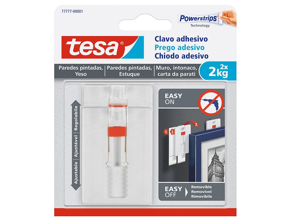 PREGO AUTOADESIVO TESA FIXACAO ATE 2 KG USO PAREDES PINTADAS REMOVIVEL BLISTER DE 2 UNIDADES