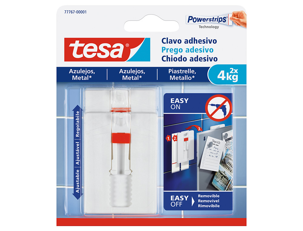 PREGO AUTOADESIVO TESA FIXACAO ATE 4 KG USO AZULEJOS REMOVIVEL BLISTER DE 2 UNIDADES