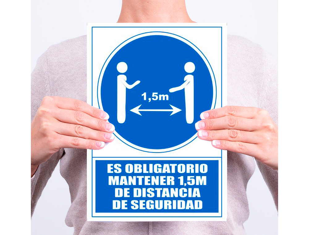 PICTOGRAMA ARCHIVO 2000 OBRIGATORIO MANTER 1,5 M DE DISTANCIA DE SEGURANCA PVC COR AZUL 210X297 MM