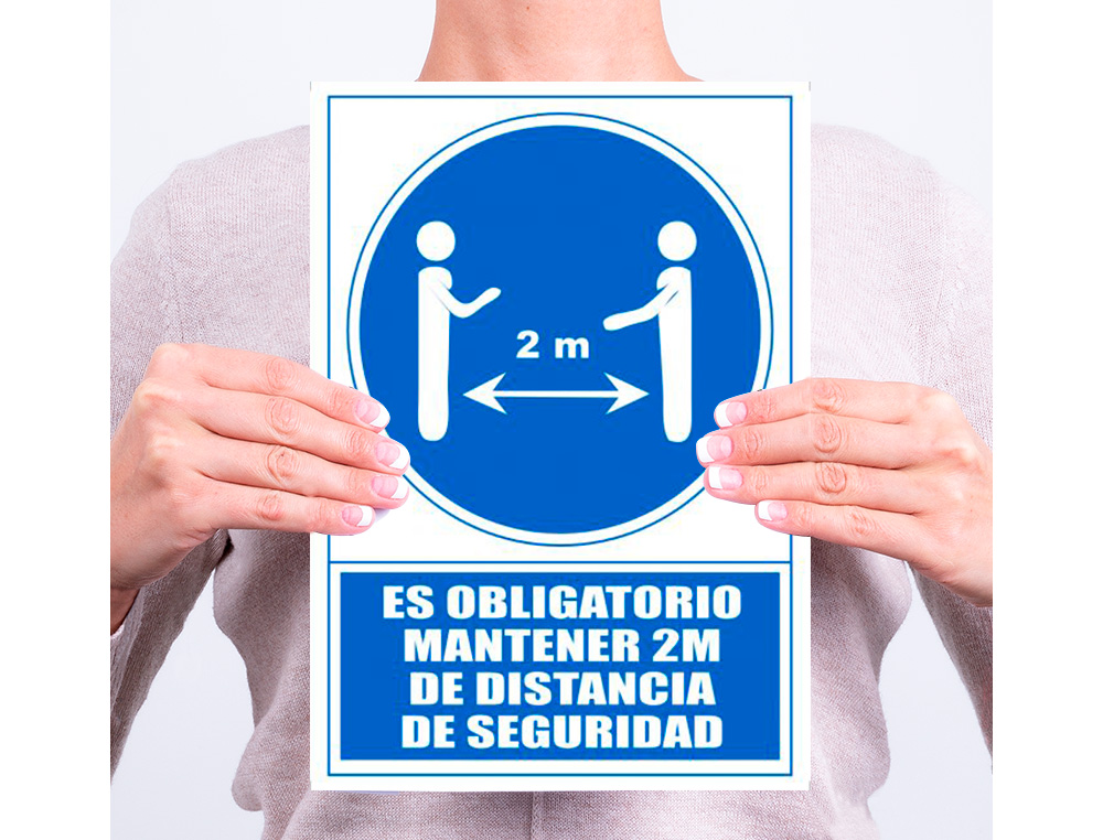 PICTOGRAMA ARCHIVO 2000 OBRIGATORIO MANTER 2 M DE DISTANCIA DE SEGURANCA PVC COR AZUL 210X297 MM