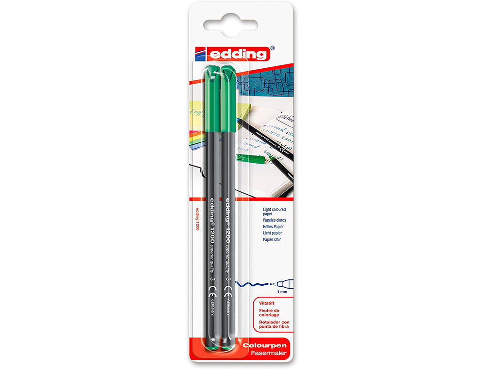 MARCADOR EDDING 1200 PONTA DE FIBRA REDONDA TRACO 1 MM N.4 VERDE BLISTER DE 2 UNIDADES