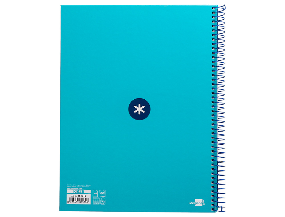 CADERNO ESPIRAL A4 MICRO ANTARTIK CAPA FORRADA 80F 90 GR QUADRICULA 5MM 1 BANDA 4 FUROS COR TURQUESA