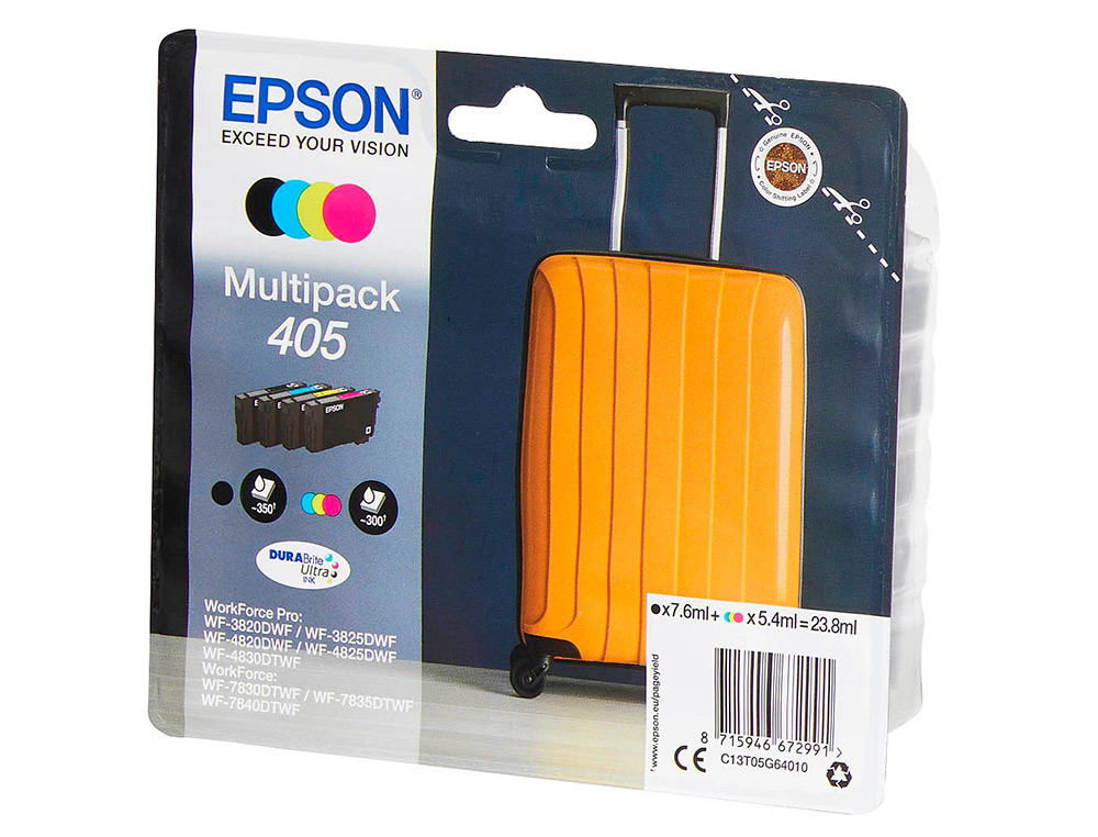 TINTEIRO EPSON 405 WF-3820DWF / WF-4820DWF / WF-7830DTWF / WF-7840DTWF ALTA CAPACIDADE PACK DE 4 CORES