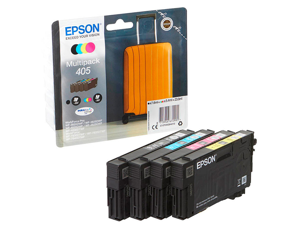 TINTEIRO EPSON 405 WF-3820DWF / WF-4820DWF / WF-7830DTWF / WF-7840DTWF ALTA CAPACIDADE PACK DE 4 CORES