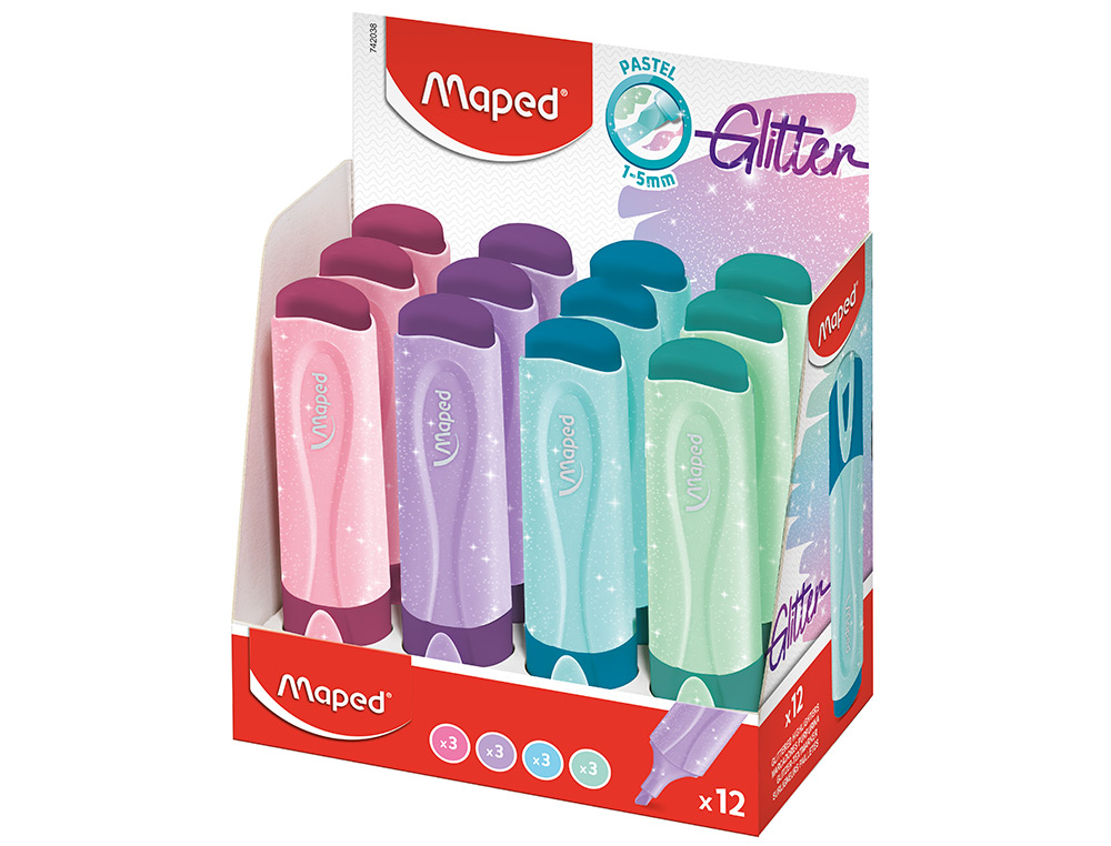 MARCADOR MAPED FLUORESCENTE PEPS PASTEL COM GLITTER CORES SORTIDAS