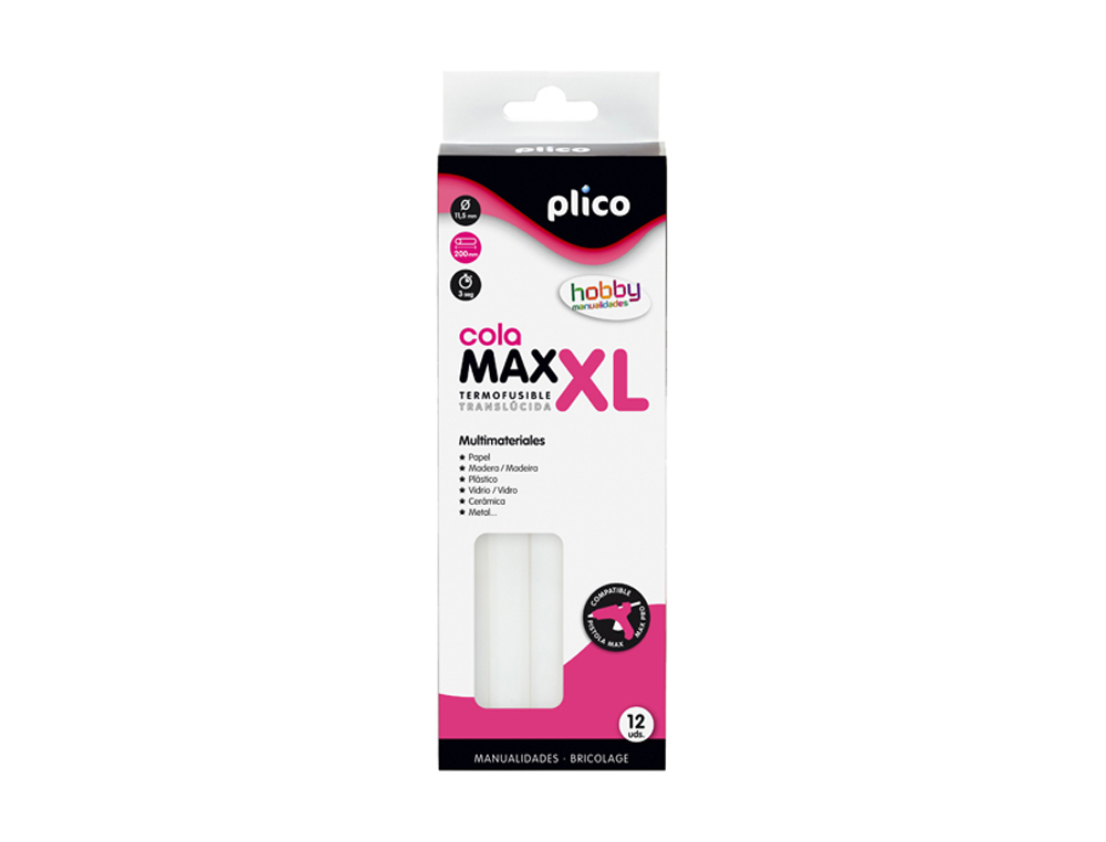 BARRA COLA TERMOFUSIVEL PLICO MAX XL BAIXA TEMPERATURA 11,5 MM DIAMETRO X 200 MM COMPRIMENTO BLISTER DE 12 UNIDADES