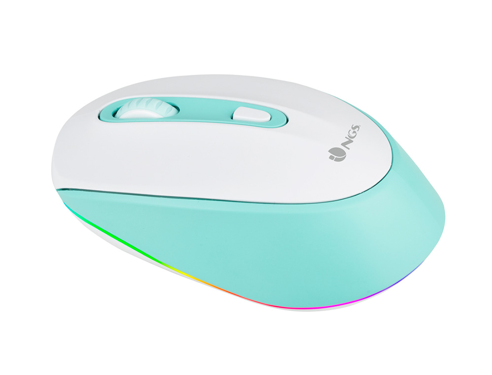 RATO NGS SMOG OTICO 1000/1600/2400 DPI SEM FIOS 3 BOTOES RECETOR USB 2,4 GHZ LUZES LED COR BRANCO/VERDE MENTA