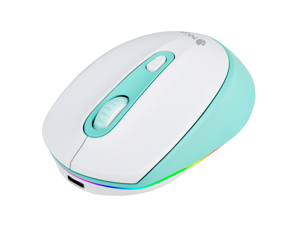 RATO NGS SMOG OTICO 1000/1600/2400 DPI SEM FIOS 3 BOTOES RECETOR USB 2,4 GHZ LUZES LED COR BRANCO/VERDE MENTA