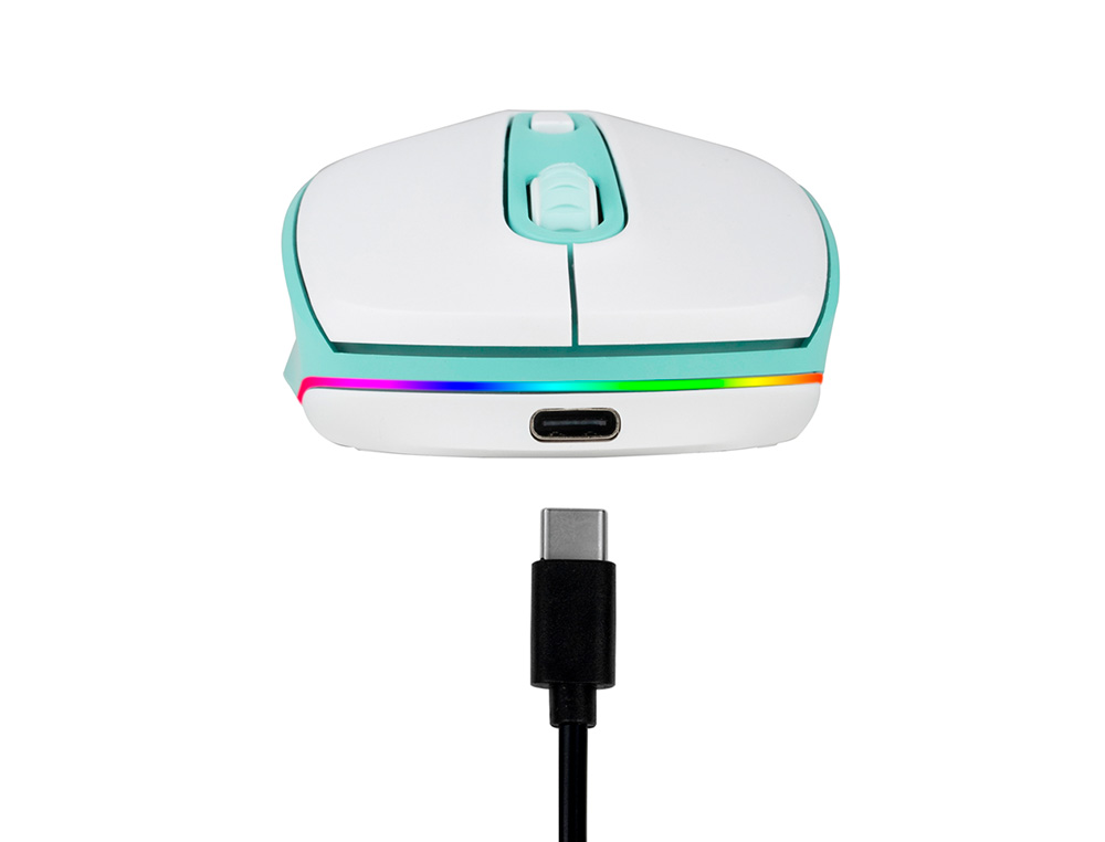 RATO NGS SMOG OTICO 1000/1600/2400 DPI SEM FIOS 3 BOTOES RECETOR USB 2,4 GHZ LUZES LED COR BRANCO/VERDE MENTA