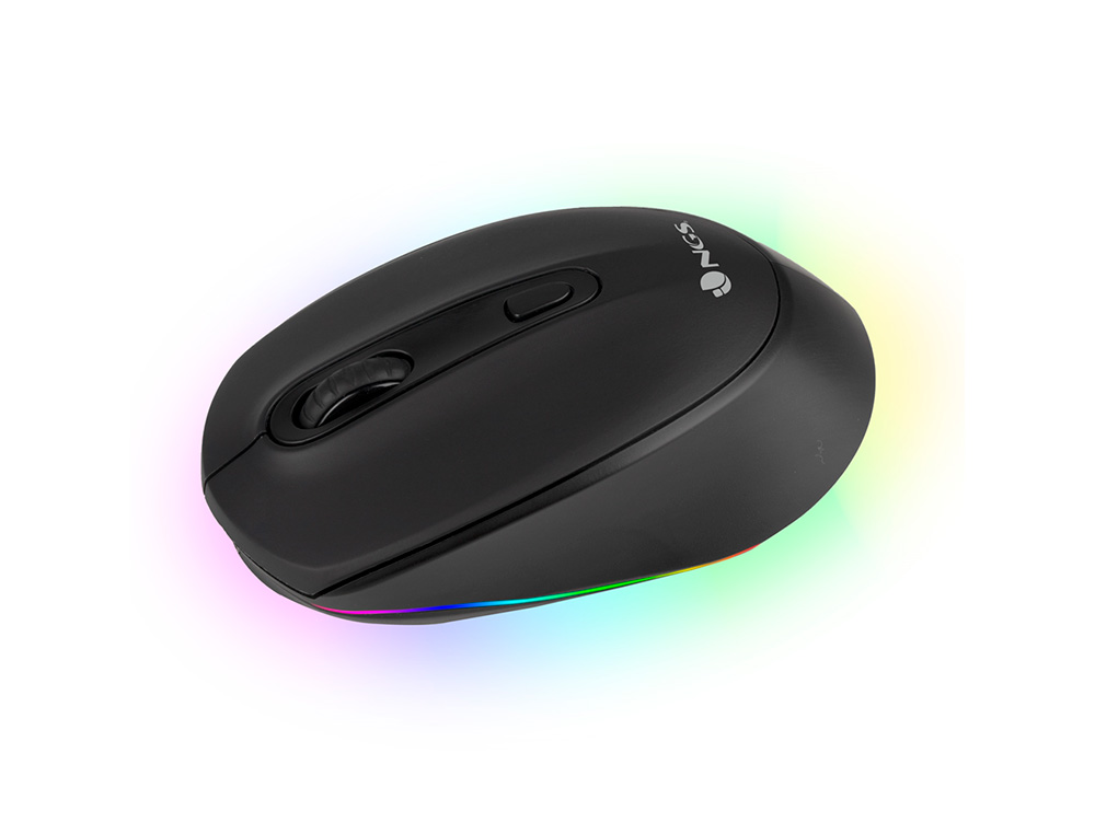 RATO NGS SMOG OTICO 1000/1600/2400 DPI SEM FIOS 3 BOTOES RECETOR USB 2,4 GHZ 15 MODOS LUZES LED COR PRETO