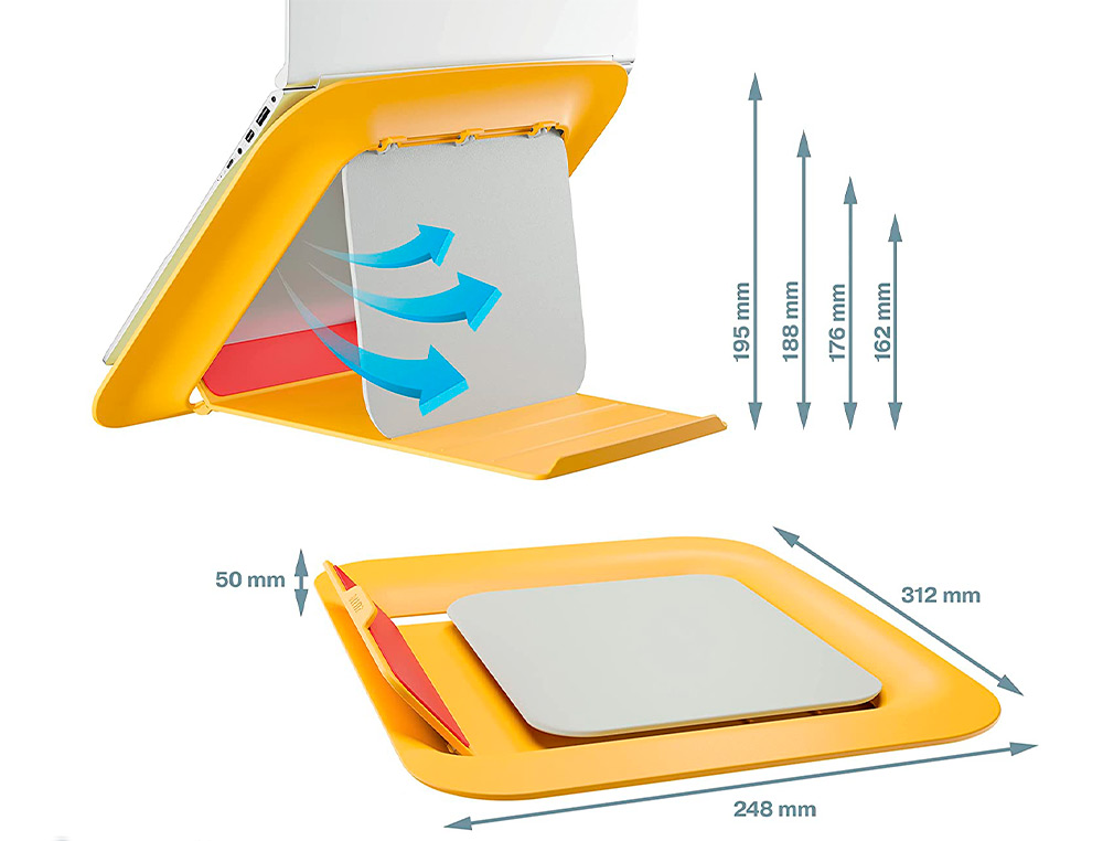 SUPORTE PARA PORTATIL LEITZ ERGO COSY AJUSTAVEL 4 ALTURAS COR AMARELO 310X50X247 MM