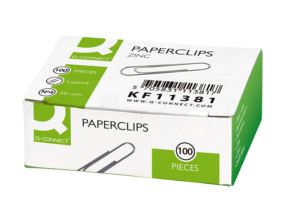 CLIPS ZINCO Q-CONNECT N 4 LABIADOS 50 MM CAIXA DE 100 UNIDADES