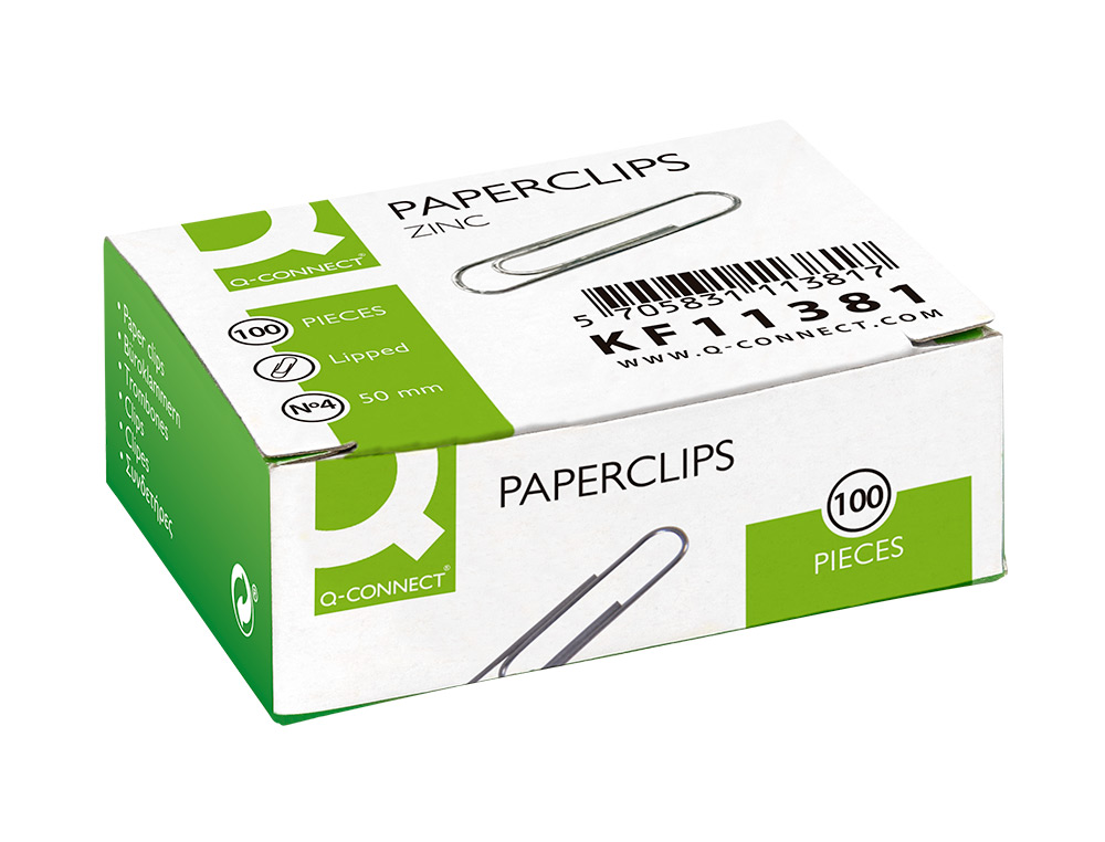 CLIPS ZINCO Q-CONNECT N 4 LABIADOS 50 MM CAIXA DE 100 UNIDADES