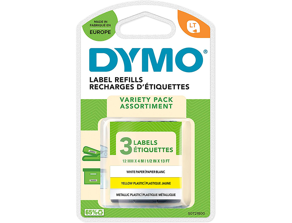 FITA DYMO METALIZADA LETRATAG 12MM X 4MT PAPEL BRANCO/PLASTICO AMARELO/METALIZADA PACK DE 3 UNIDADES