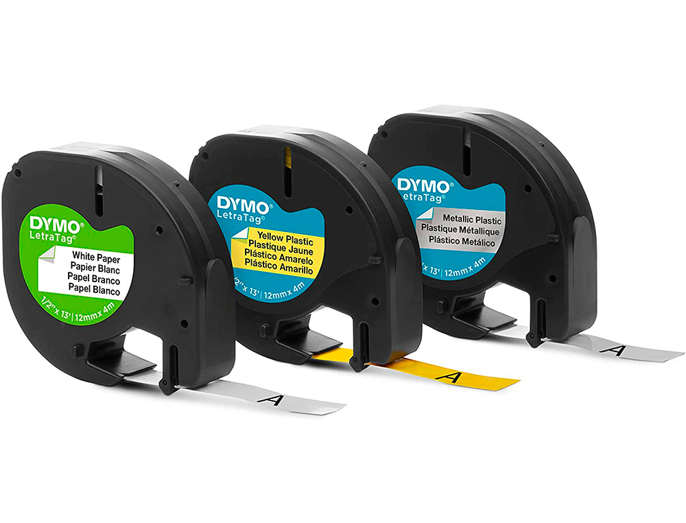 FITA DYMO METALIZADA LETRATAG 12MM X 4MT PAPEL BRANCO/PLASTICO AMARELO/METALIZADA PACK DE 3 UNIDADES