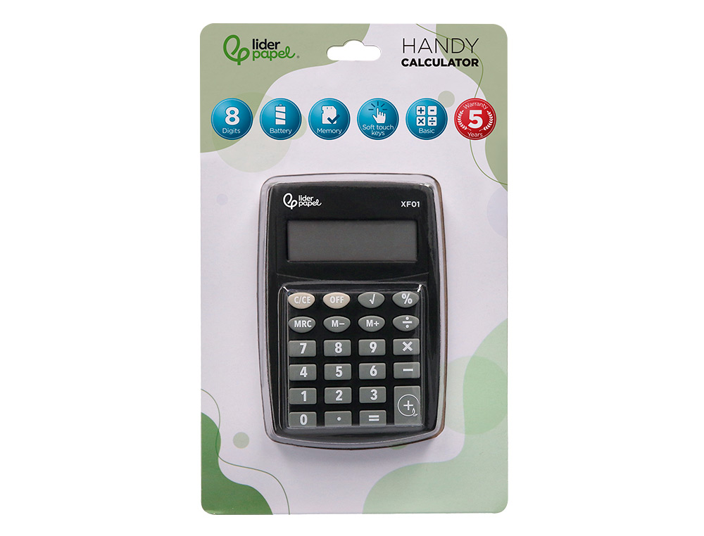 CALCULADORA LIDERPAPEL DE BOLSO XF01 8 DIGITOS PILHAS COR PRETO 99X64X9 MM