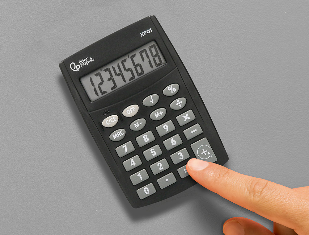 CALCULADORA LIDERPAPEL DE BOLSO XF01 8 DIGITOS PILHAS COR PRETO 99X64X9 MM