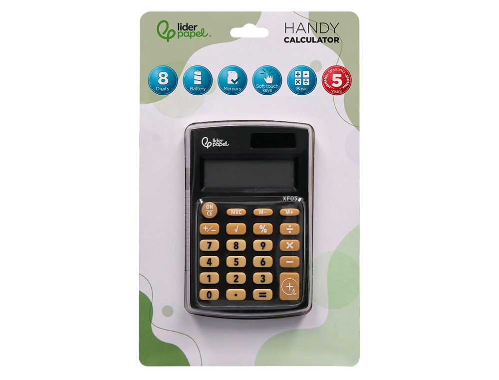 CALCULADORA LIDERPAPEL DE BOLSO XF05 8 DIGITOS SOLAR E PILHAS COR PRETO 98X62X8 MM