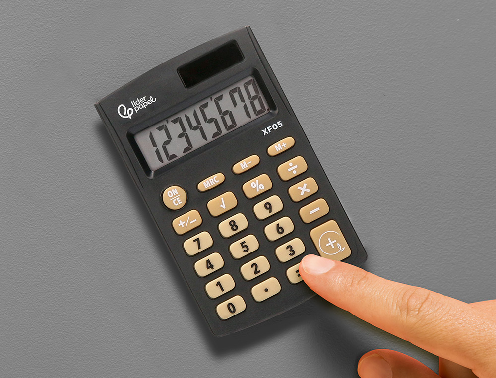 CALCULADORA LIDERPAPEL DE BOLSO XF05 8 DIGITOS SOLAR E PILHAS COR PRETO 98X62X8 MM