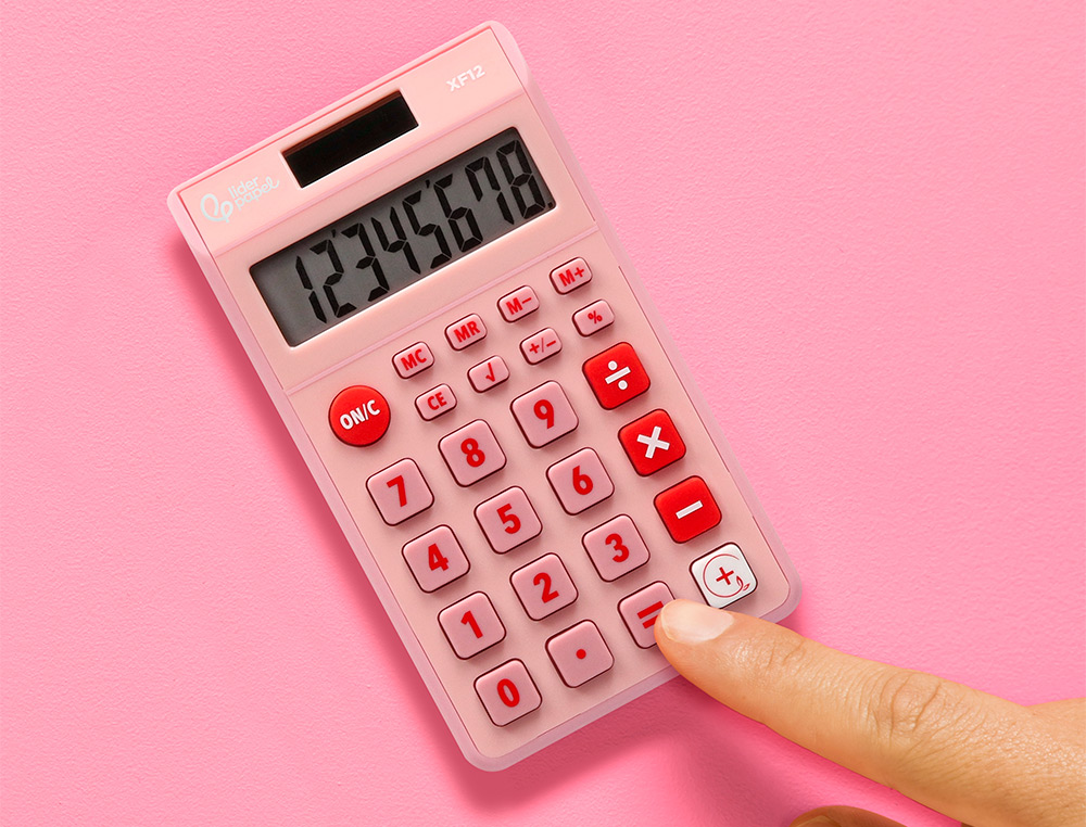 CALCULADORA LIDERPAPEL DE BOLSO XF12 8 DIGITOS SOLAR E PILHAS COR ROSA 115X65X8 MM