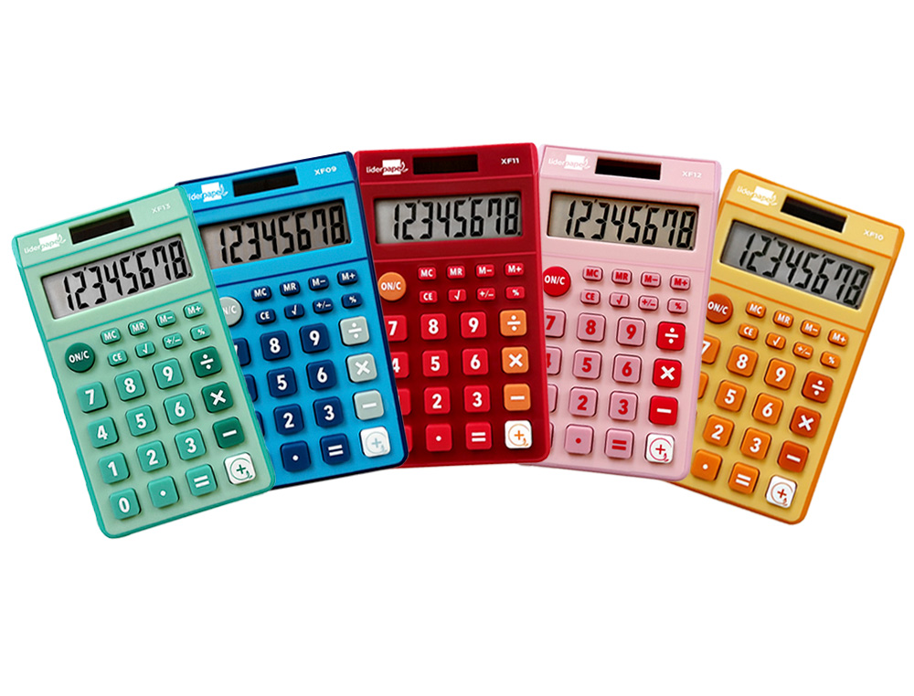 CALCULADORA LIDERPAPEL DE BOLSO XF14 8 DIGITOS SOLAR E PILHAS 115X65X8 MM EXPOSITOR DE 16 UNIDADES CORES SORTIDAS