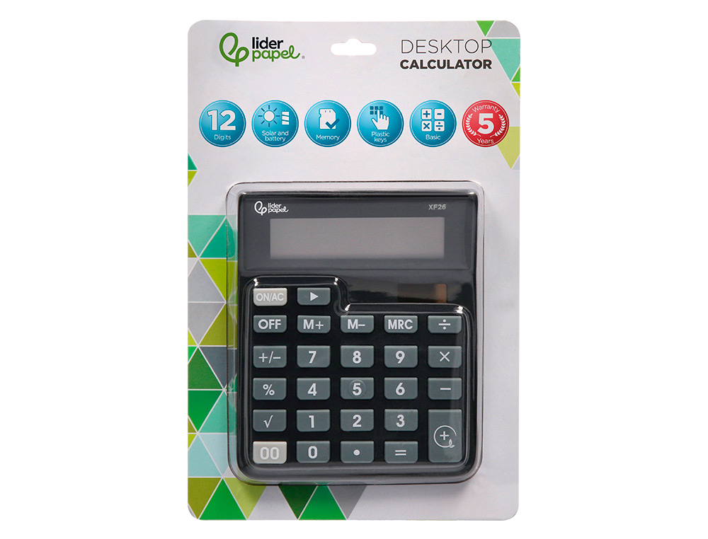 CALCULADORA LIDERPAPEL DE SECRETARIA XF26 12 DIGITOS SOLAR E PILHAS 127X105X24 MM COR PRETO