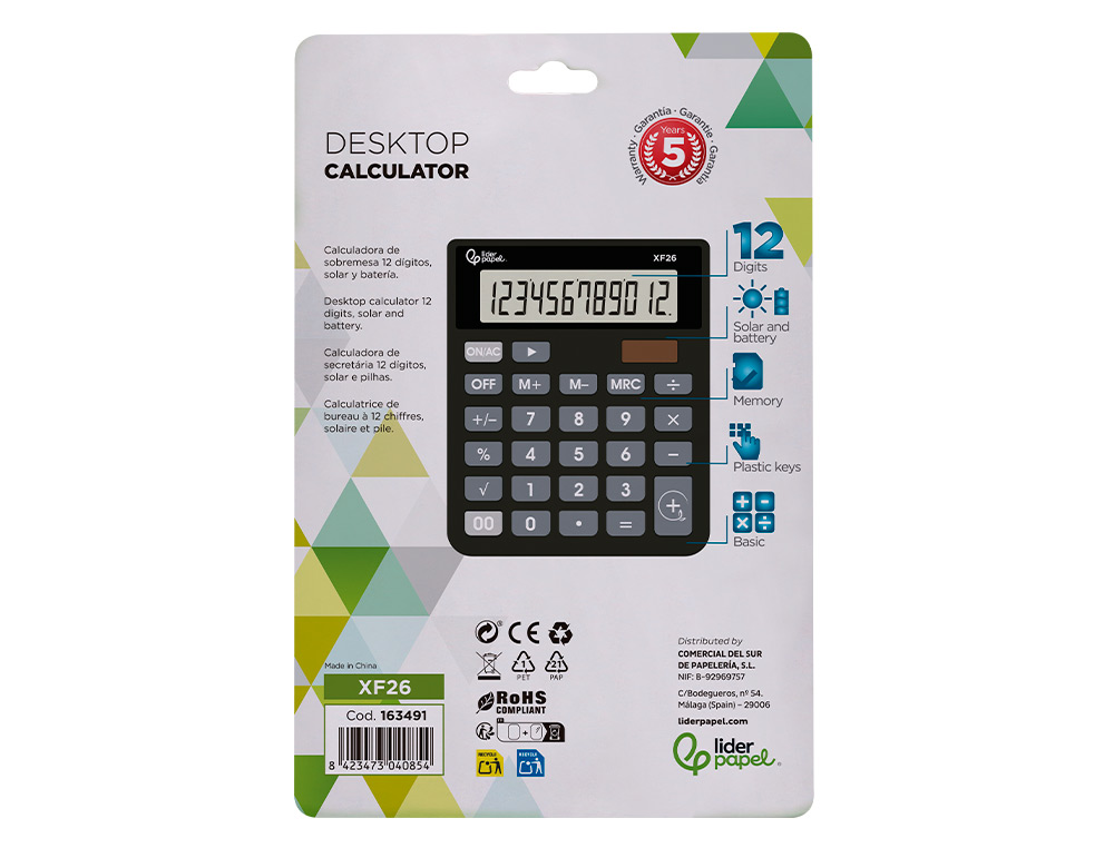 CALCULADORA LIDERPAPEL DE SECRETARIA XF26 12 DIGITOS SOLAR E PILHAS 127X105X24 MM COR PRETO