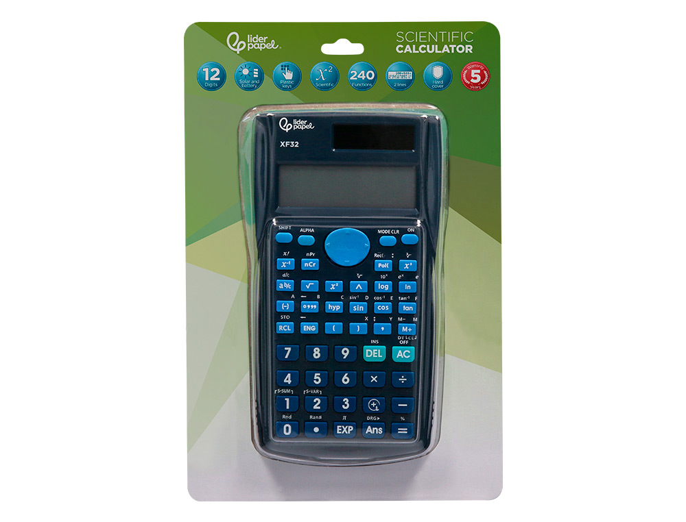 CALCULADORA LIDERPAPEL CIENTIFICA XF32 12 DIGITOS 240 FUNCOES COM TAMPA SOLAR E PILHAS COR AZUL 156X85X20 MM