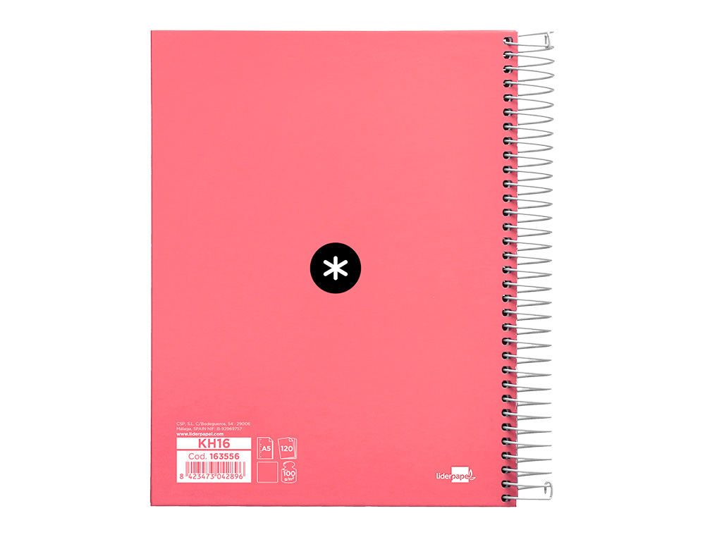 CADERNO ESPIRAL DIN A5 ANTARTIK CAPA FORRADA 120 F 100 GR LISO 5 MM 5 BANDAS COR CORAL