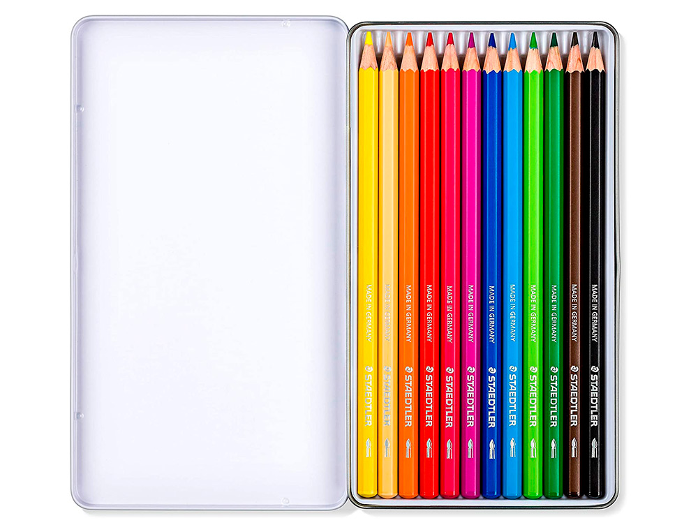LAPIS DE COR STAEDTLER AGUARELAVEIS CAIXA METALICA DE 12 CORES SORTIDAS