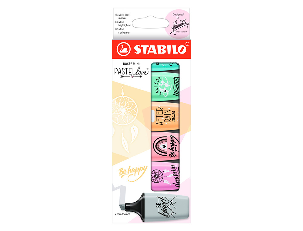 MARCADOR FLUORESCENTE STABILO BOSS MINI PASTEL LOVE ESTOJO DE 6 UNIDADES CORES SORTIDAS