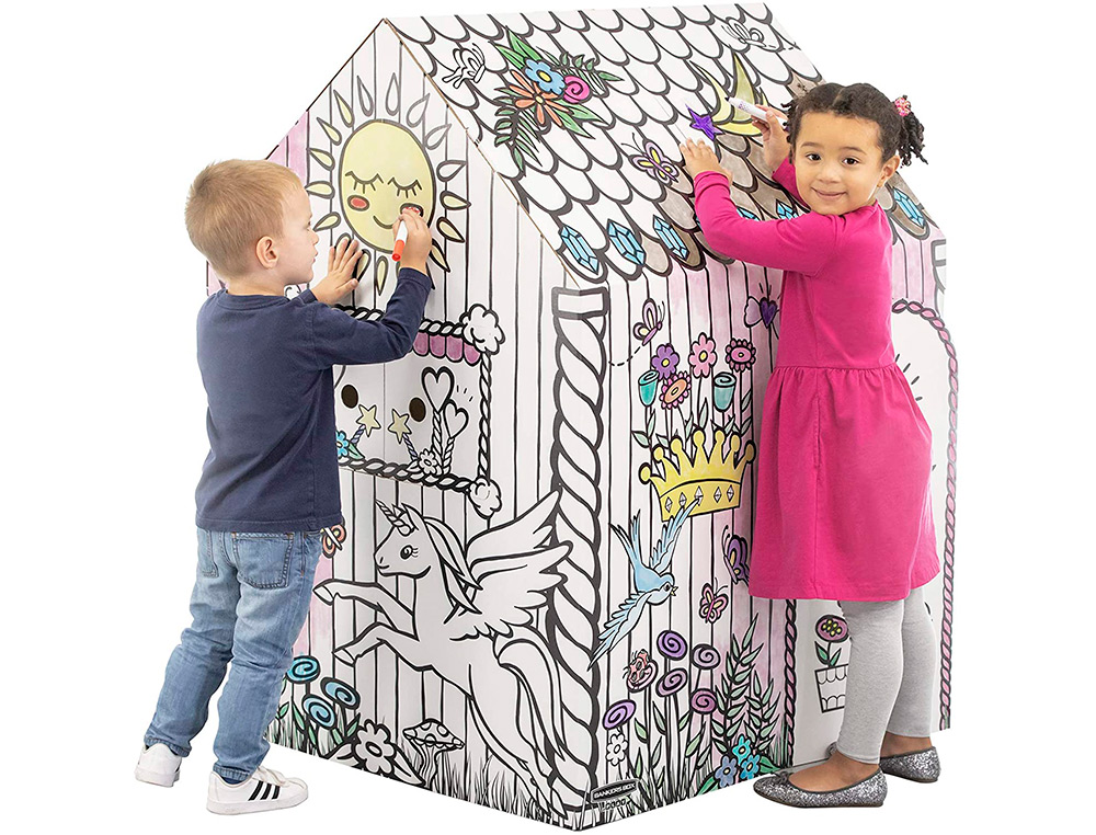 CASA DE BRINCAR BANKERS BOX PLAYHOUSE PARA PINTAR UNICORNIO FABRICADA EM CARTAO RECICLADO 1210X960X810 MM