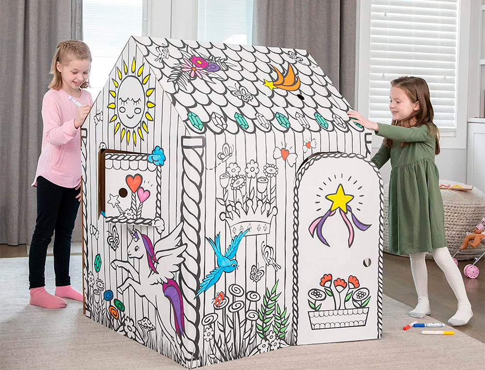 CASA DE BRINCAR BANKERS BOX PLAYHOUSE PARA PINTAR UNICORNIO FABRICADA EM CARTAO RECICLADO 1210X960X810 MM