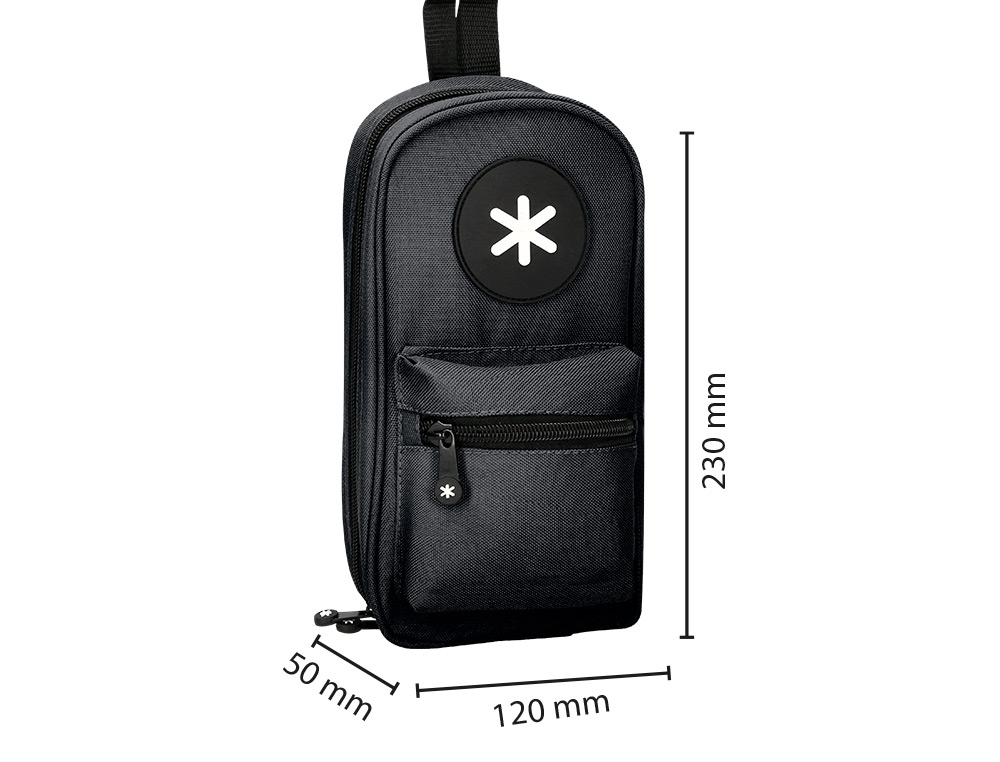 ESTOJO ESCOLAR ANTARTIK FORMA DE MOCHILA COM BOLSO E 4 DEPARTAMENTOS COR PRETO 230X50X120 MM