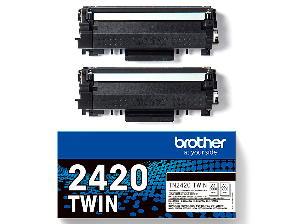 TONER BROTHER TN-2420TWIN PARA DCP-L2510/ 2530 / 2550 / HL-L2375 ALTA CAPACIDADE PRETO 3000 PAGINAS PACK 2 UNIDADES